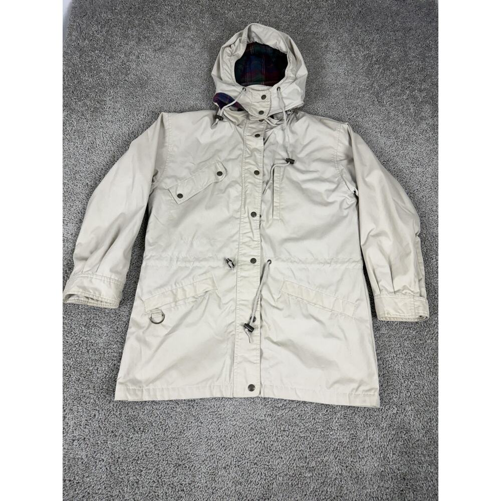 Vintage Eddie Bauer Jacket Womens M Beige Hooded Outdoor Parka Wool Lined 90s